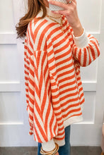 Load image into Gallery viewer, Orange Stripe Striped Textured Stand Neck Oversized Long Sleeve Top