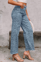 Load image into Gallery viewer, Brown Leopard Frayed Edge Wide Leg High Waist Jeans