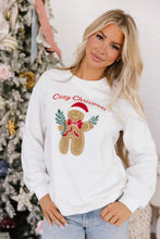 Load image into Gallery viewer, White Embroidered Gingerbread Cozy Christmas Long Sleeve Round Neck Pullover Sweatshirt