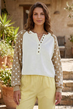 Load image into Gallery viewer, Khaki Polka Dot Contrast Long Sleeve Button V Neck Sweater