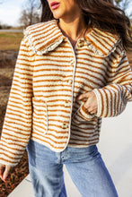 Load image into Gallery viewer, Brown Stripe Striped Fleece Button Front Long Sleeve Regular Fit Jacket