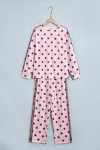 Load image into Gallery viewer, Pink Polka Dot Print Side Stripe Detail Long Sleeve Top Casual Pant Set