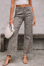 Load image into Gallery viewer, Brown Leopard Frayed Edge Wide Leg High Waist Jeans