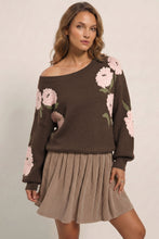 Load image into Gallery viewer, Dark Brown Floral Print Drop Shoulder Relaxed Pullover Sweater