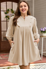 Load image into Gallery viewer, Parchment Notched Neck Scallop Detail Plus Size Mini Dress