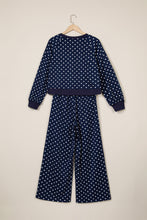 Load image into Gallery viewer, Red Polka Dot Drawstring Wide Leg Long Sleeve Top Pant Set