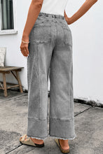 Load image into Gallery viewer, Prussian Blue Drawstring Seam Detail Raw Hem Wide Leg Denim Pants