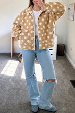 Load image into Gallery viewer, Khaki Polka Dot Faux Fur Metal Button Placket Shift Silhouette Jacket