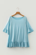 Load image into Gallery viewer, Light Blue Ruffled Short Sleeve Plus Size Casual Blouse