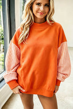 Load image into Gallery viewer, Pink Plaid Sleeve Colorblock Loose Tunic Sweatshirt