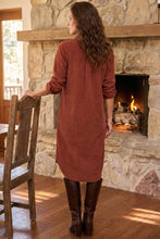 Load image into Gallery viewer, Clay Long Sleeve Button Down Corduroy Midi Length One Piece Dress