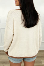 Load image into Gallery viewer, Apricot Contrast Trim V-Neck Tie Front Loose Sweater Cardigan