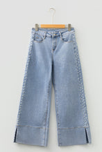 Load image into Gallery viewer, Beau Blue Mid Rise Pearl Embellished Split Wide Leg Jeans