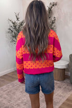 Load image into Gallery viewer, Brown Stripe Patchwork Polka Dot Accent Quarter Zip Long Sleeve Top
