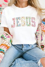 Load image into Gallery viewer, White JESUS Floral Pearl Printed Letter Graphic Tee