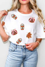 Load image into Gallery viewer, White Sequined Pumpkin Fall Graphic Casual Shift T Shirt