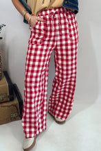 Load image into Gallery viewer, Red Gingham Plaid Tie Elastic Waist Shift Pants