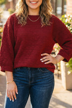 Load image into Gallery viewer, Racing Red Solid Round Neck Tunic Adjustable Cuffs Shift Plus Size Blouse
