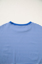Load image into Gallery viewer, Blue Stripe Oversized Long Sleeve Top Drawstring Loose Shorts 2pcs Set