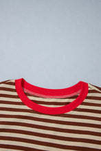 Load image into Gallery viewer, Brown Stripe Striped Colorblock Cuffs Round Neck Long Sleeve Shift Dress