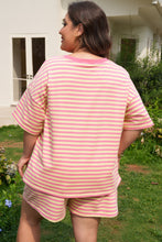 Load image into Gallery viewer, Rose Stripe Boxy Tee Drawstring Elastic Waist Plus Size Short Set