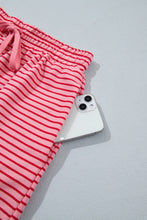 Load image into Gallery viewer, Blue Stripe Ribbed Patchwork Mock Neck Baggy Pullover Matching Shorts Set