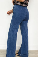 Load image into Gallery viewer, Ashleigh Blue Golden Button Detail Rolled Edge Flare Leg Jeans