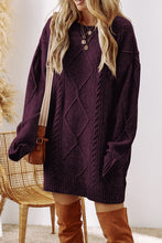 Load image into Gallery viewer, Burgundy Cable Knit Drop Shoulder Loose Fit Sweater Dress