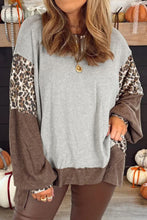 Load image into Gallery viewer, Gray Plus Size Leopard Color Block Patchwork Dolman Sweatshirt