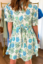 Load image into Gallery viewer, Sky Blue Floral Print Half Button Frilly Short Sleeve Dress