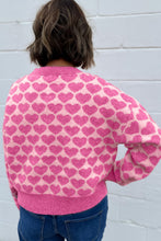 Load image into Gallery viewer, Pink Heart Pattern Drop Shoulder Long Sleeve Button Front Cardigan