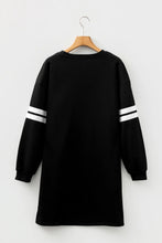 Load image into Gallery viewer, Black Sequin Ghost Graphic Varsity Striped Sleeve Halloween Sweatshirt Dress