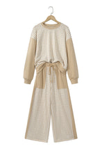 Load image into Gallery viewer, Red Color Block Plaid Patchwork Long Sleeve Pullover Wide Leg Pant Set