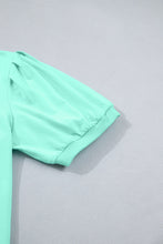 Load image into Gallery viewer, Turquoise Solid Color V Neck Short Puff Sleeve Blouse