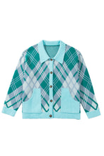Load image into Gallery viewer, Green Plaid V Neck Long Sleeve Shift Cardigan Sweater