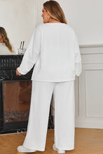 Load image into Gallery viewer, White Textured Raw Seam Plus Size Pullover Top and Drawstring Pants Set