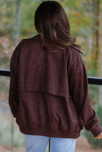 Load image into Gallery viewer, Chicory Coffee Solid Zip-up Metal Placket Collar Long Sleeve Jacket