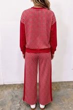 Load image into Gallery viewer, Red Color Block Plaid Patchwork Long Sleeve Pullover Wide Leg Pant Set