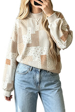 Load image into Gallery viewer, Sky Blue Patchwork Floral Print Mock Neck Long Sleeve Sweatshirt
