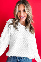 Load image into Gallery viewer, White Solid Textured Knit Pearl Embellished Pullover Sweater