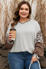 Load image into Gallery viewer, Gray Plus Size Leopard Color Block Patchwork Dolman Sweatshirt