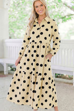 Load image into Gallery viewer, Apricot Polka Dot Button Front Long Sleeve Shift Dress