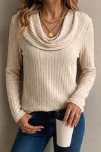 Load image into Gallery viewer, Apricot Solid Color Ribbed Knit Cowl Neck Long Sleeve Top