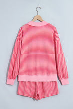 Load image into Gallery viewer, Blue Stripe Ribbed Patchwork Mock Neck Baggy Pullover Matching Shorts Set