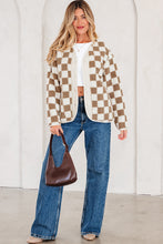 Load image into Gallery viewer, Brown Checkered Sherpa Buttoned Front Chunky Jacket