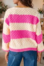 Load image into Gallery viewer, Pink Stripe Striped Colorblock Texture Drop Shoulder Sweater