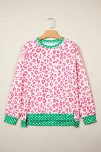 Load image into Gallery viewer, Pink Leopard Polka Dot Colorblock Trim Long Sleeve Top