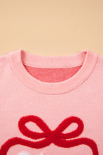 Load image into Gallery viewer, Gossamer Pink Drop Shoulder Round Neck Towel Embroidery Slogan Pullover Sweater