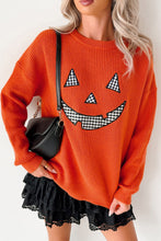 Load image into Gallery viewer, Orange Drop Shoulder Long Sleeve Round Neck Halloween Sweater