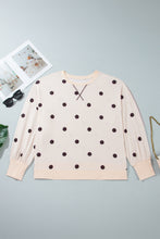 Load image into Gallery viewer, Beige Round Neck Long Sleeve Polka Dot Plus Size Top